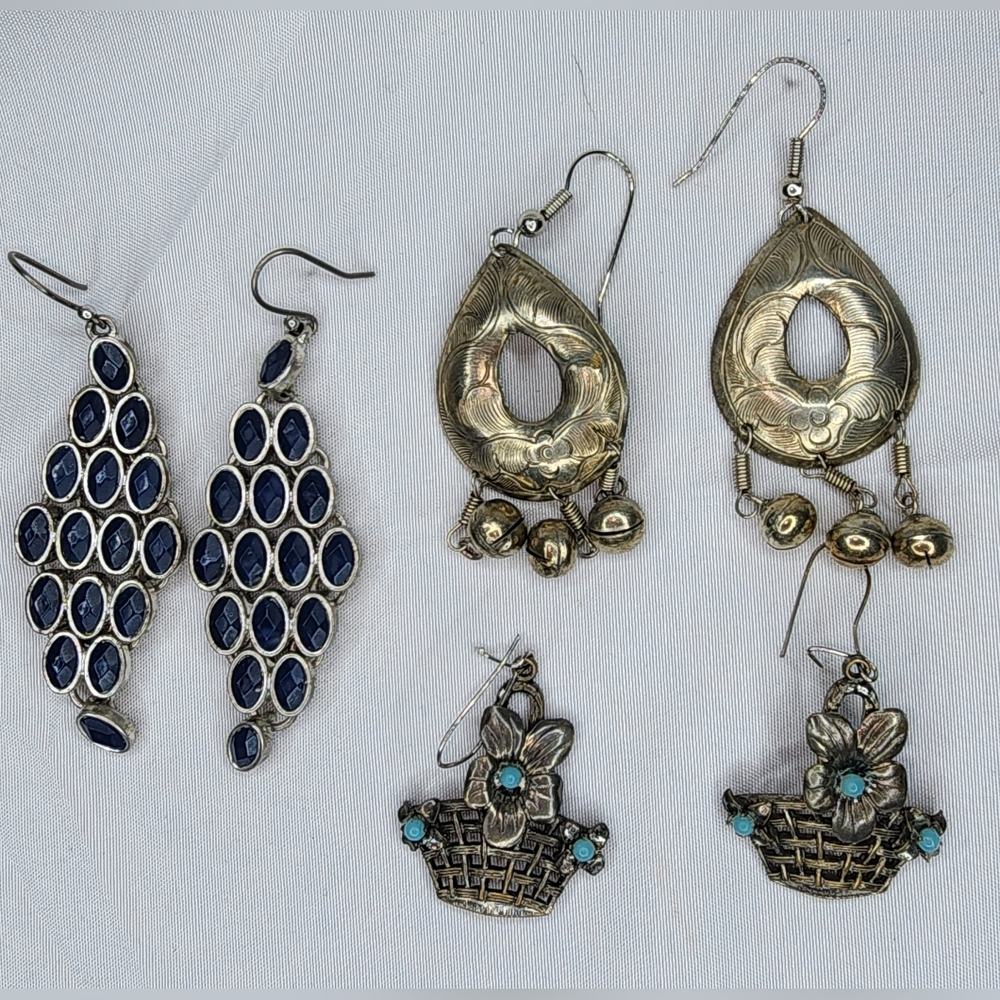 3 PAIRS of Silver dangle EARRINGS